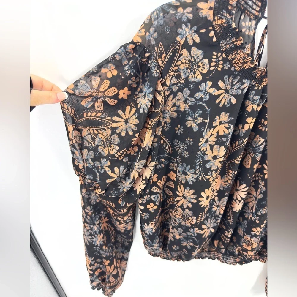 Free People Clarissa Top Womens Large Boho Sheer Floral Dark Fairy Whimsigoth